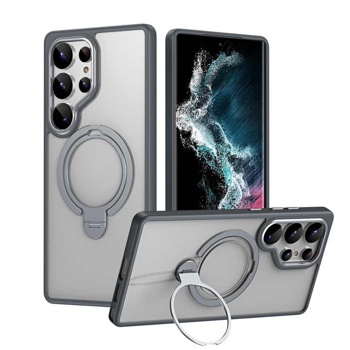 High Quality Double Magnet Ring Matte Mobile Phone Case for Samsung Galaxy S25 Ultra Transparent Magnetic Stand Phone Case