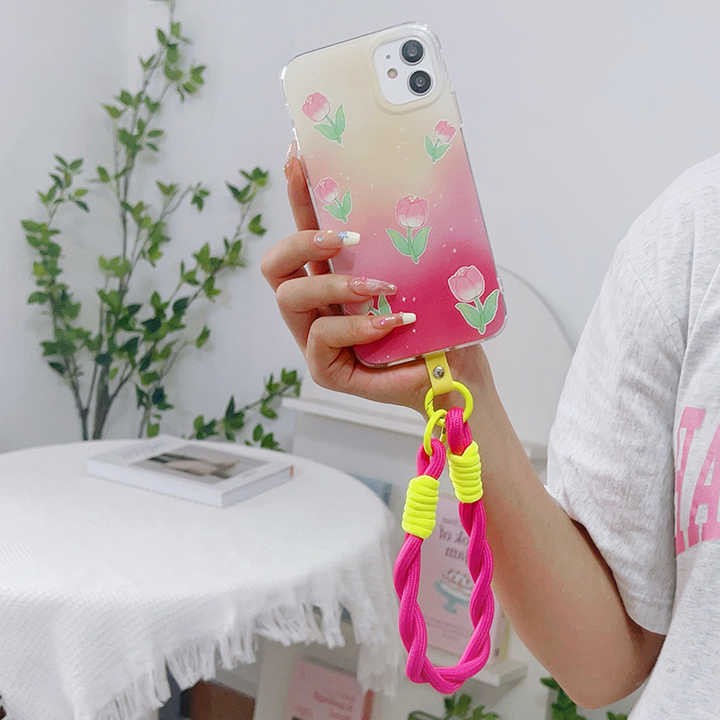 Short Polyester Braided Phone Wrist Strap Handmade Woven Cellphone Bracelet Lanyard Strap With Adaptor